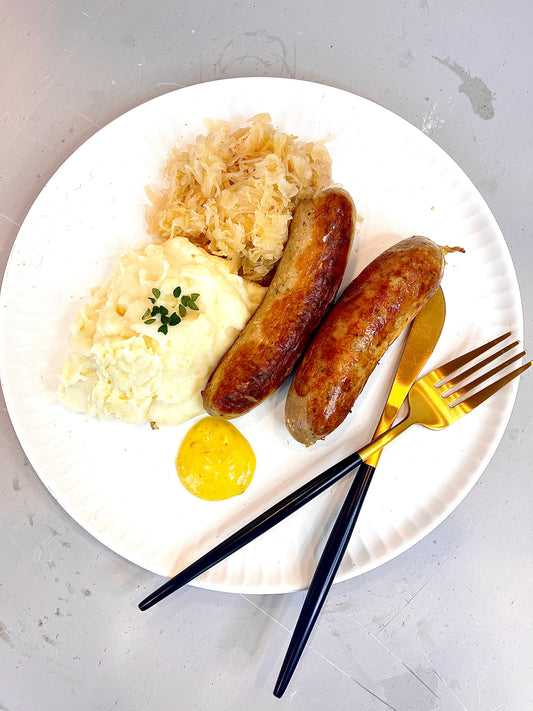 Bratwurst with Sauerkraut & Mashed Potatoes